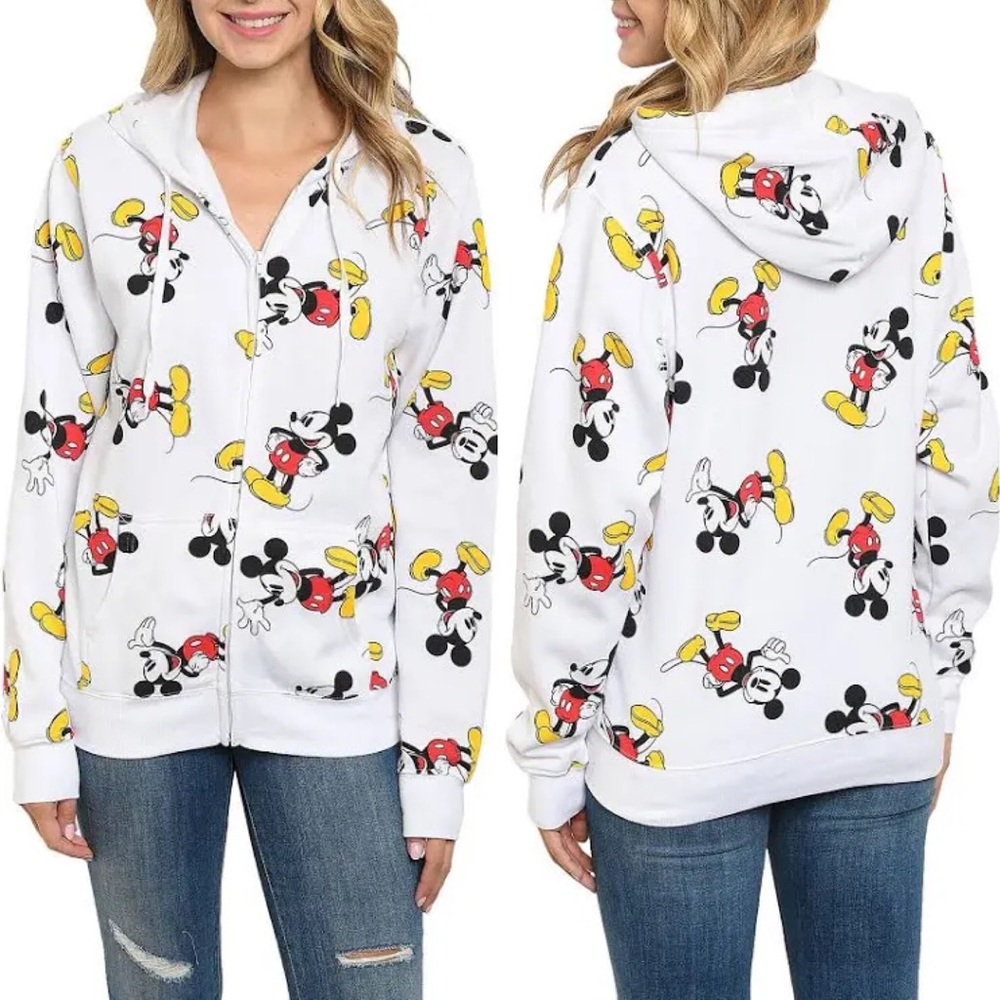 Disney : size : junior’s M : Mickey Mouse print full zip-up casual hoodie
